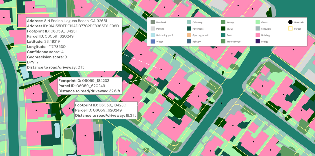 Geocoding and land cover data for public safety routing