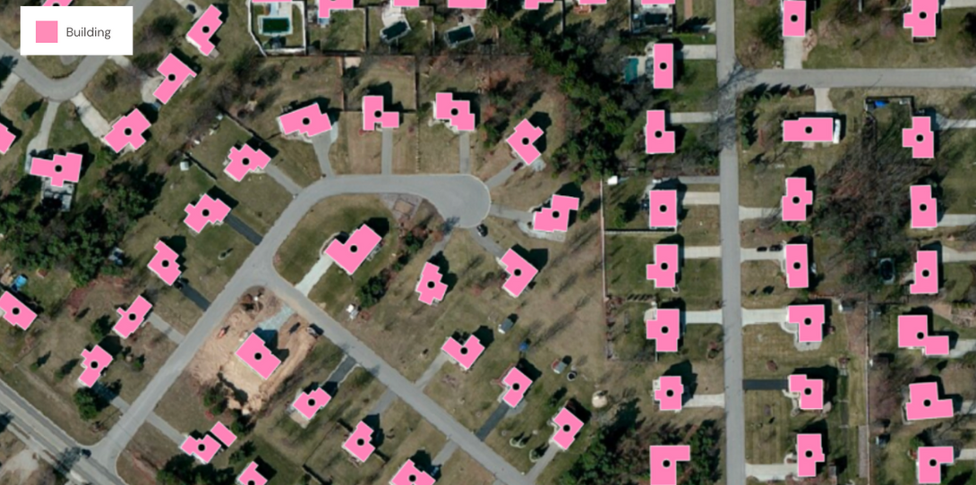 A sample of building footprints and geocodes extracted by Ecopia’s AI-based mapping systems in Michigan.