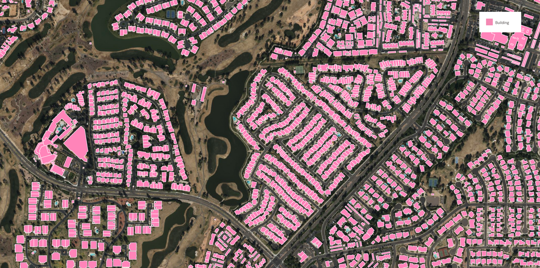A sample of building footprints extracted by Ecopia’s AI-based mapping systems in Phoenix, Arizona.