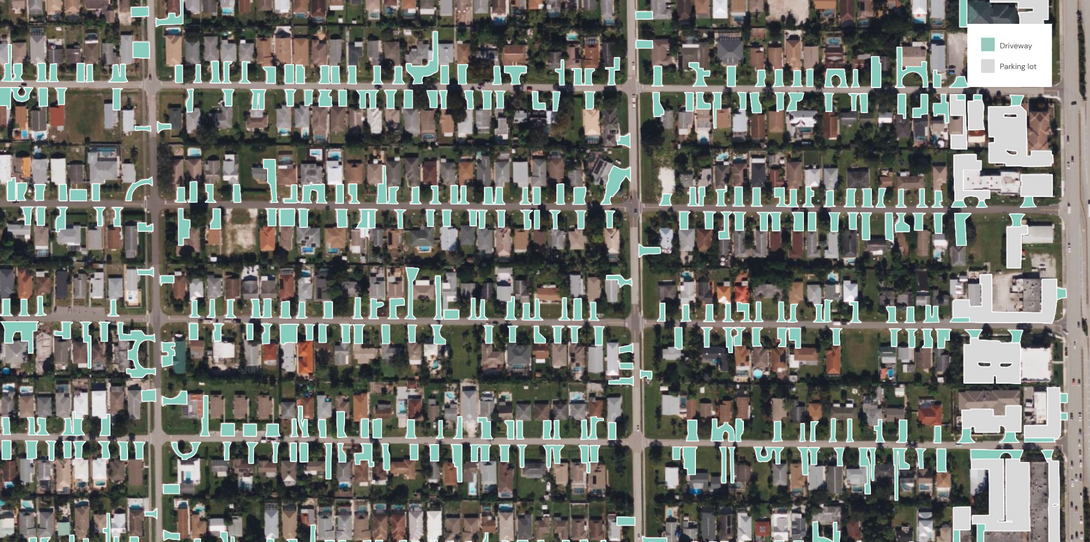 A sample of the 132,000+ driveways and access roads extracted by Ecopia AI in Collier County, Florida.