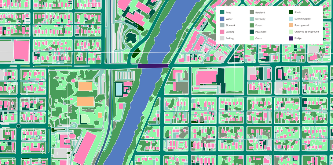 A sample of land cover data extracted by Ecopia AI in Spokane, Washington.