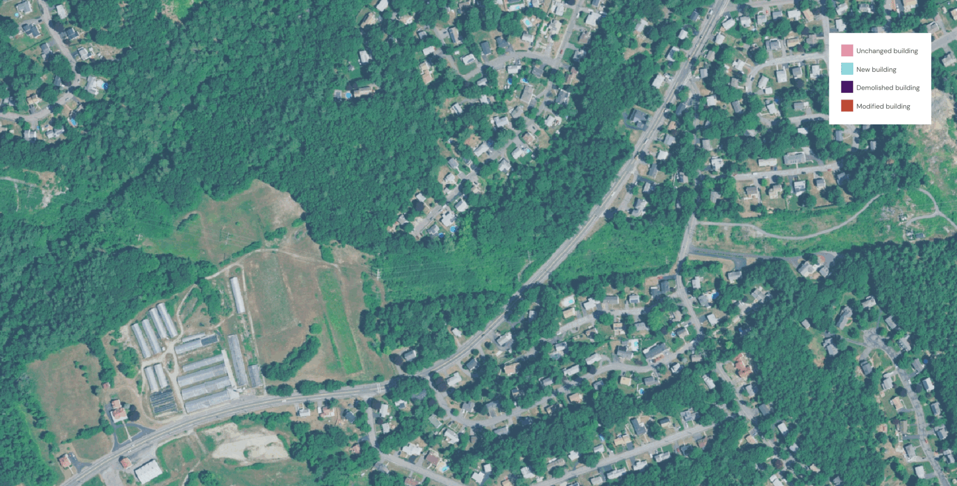 A sample of Ecopia’s change detection vector layers in Woburn, Massachusetts.