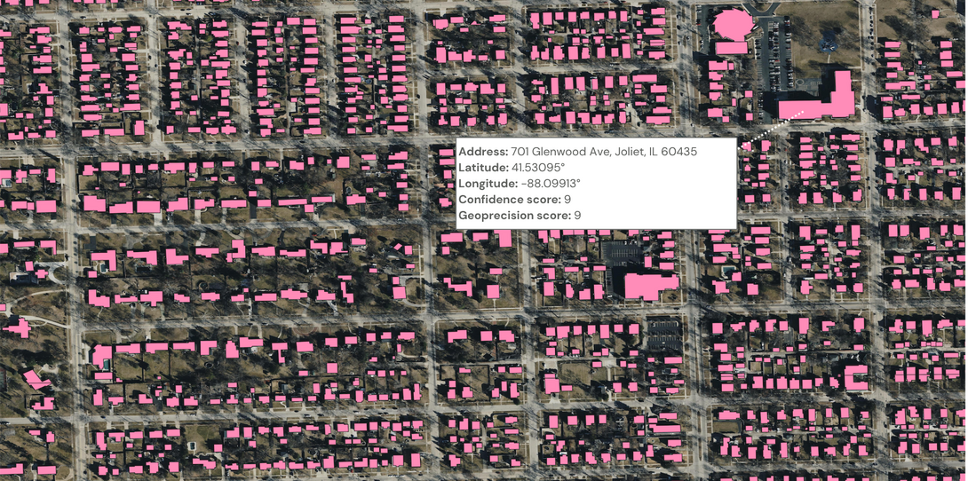Ecopia building footprints overlaid across northeastern Illinois, the foundation for CMAP's custom internal geolocator used to map historical flood records to precise locations.