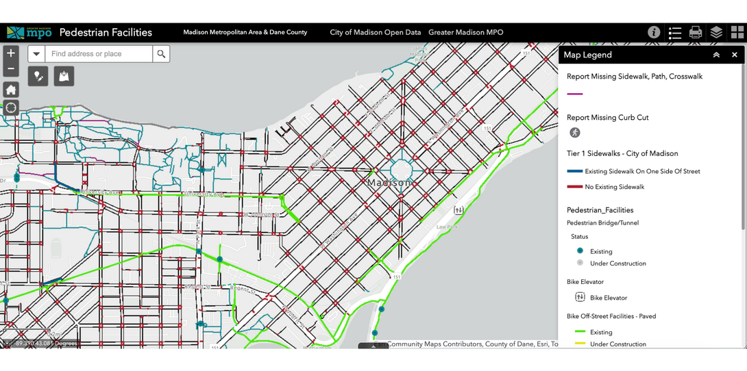 Pedestrian facilities map