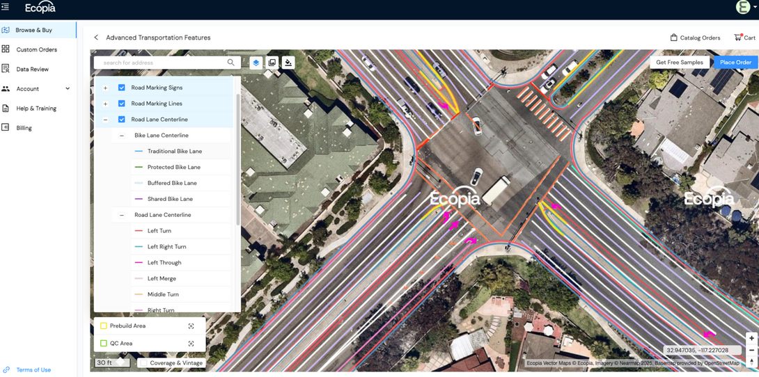 Ecopia’s online data portal allows users to browse off-the-shelf datasets, download free samples, and make purchases.